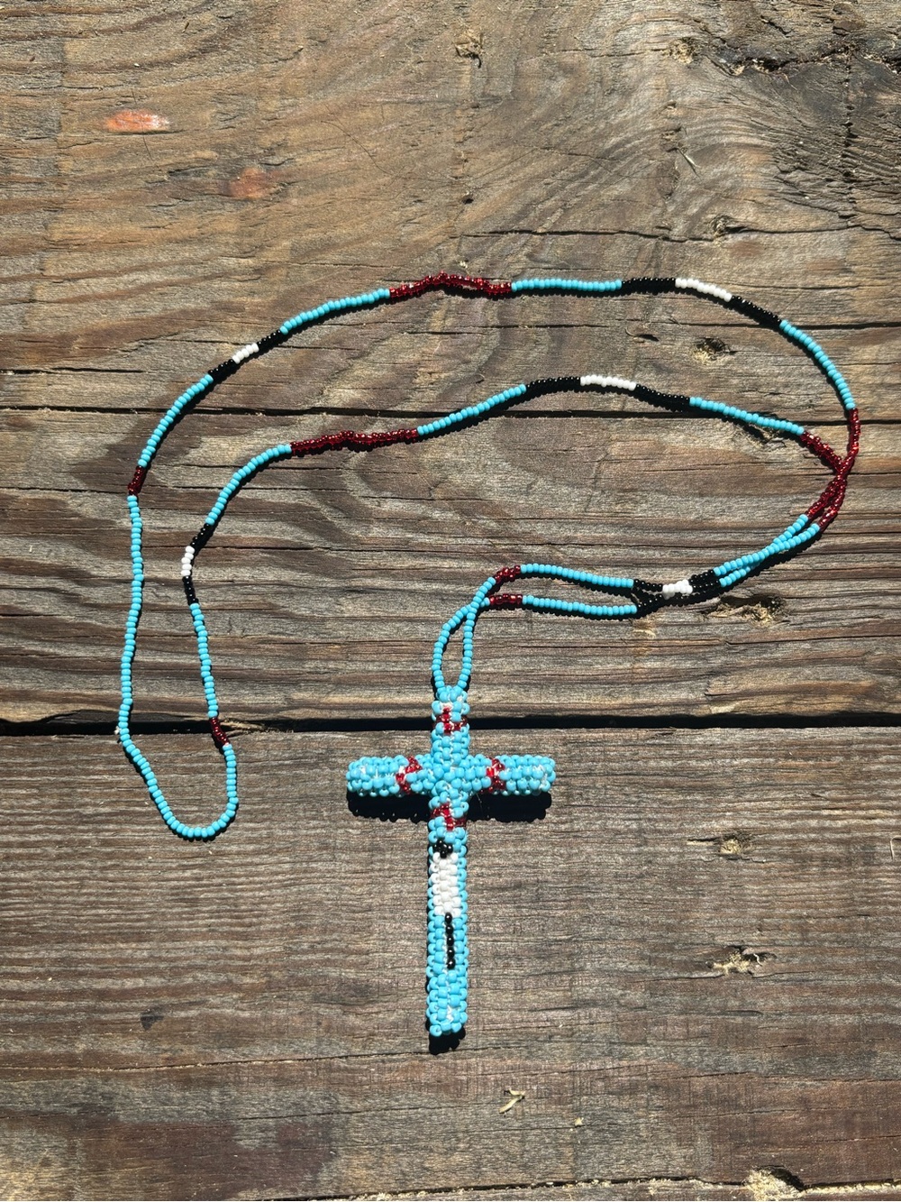 Handmade Turquoise Beaded Cross Necklace
